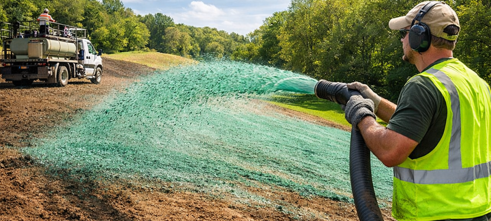 man hydroseeding